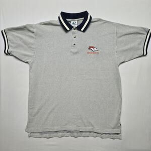 Vintage Denver Broncos Polo Mens L Gray Micro Check Embroidery Logo Shirt